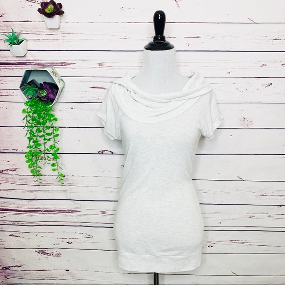 Pure Rebel Gray Cowl Neck Short Sleeve Knit Tunic Top Size Medium - Picture 8 of 9